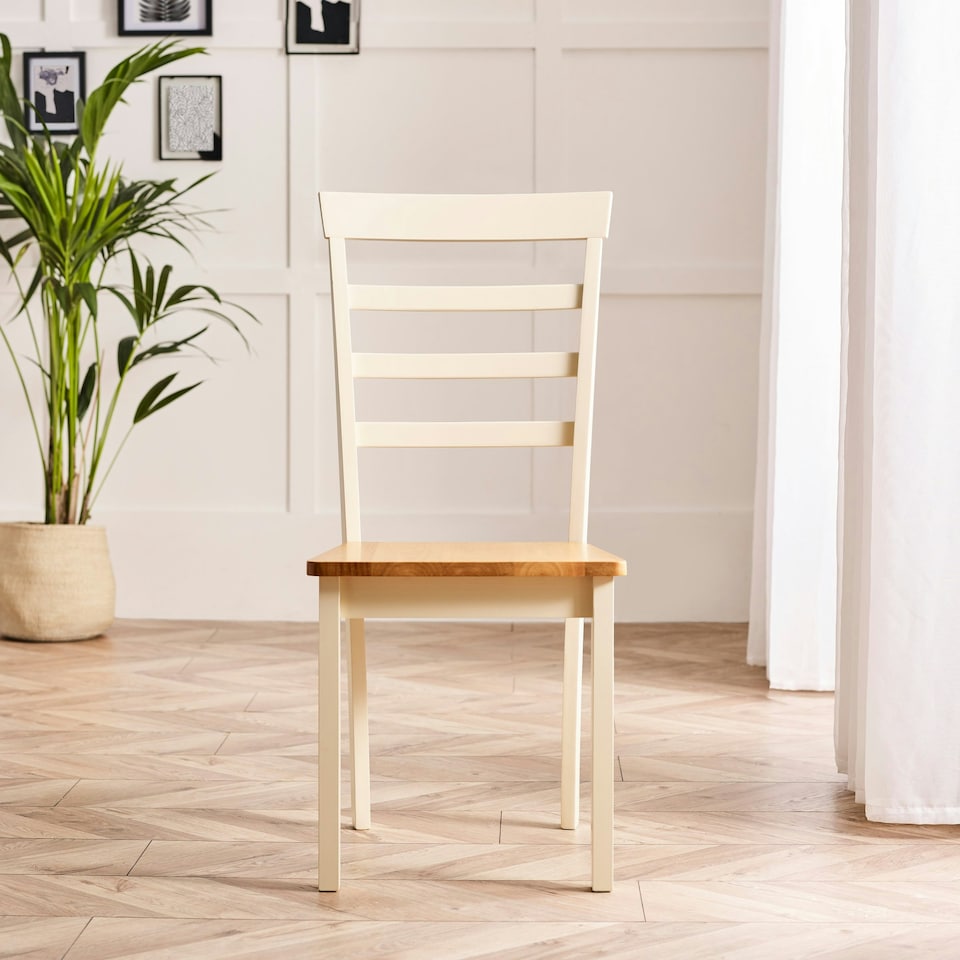 image 1 of Furniturebox Whitby 2x Solid Wood Cream Chair Oak Seat Dining Chairs