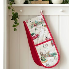 Catherine Lansfield Christmas Town Cotton Kitchen Double Oven Glove Natural Cream | Natural