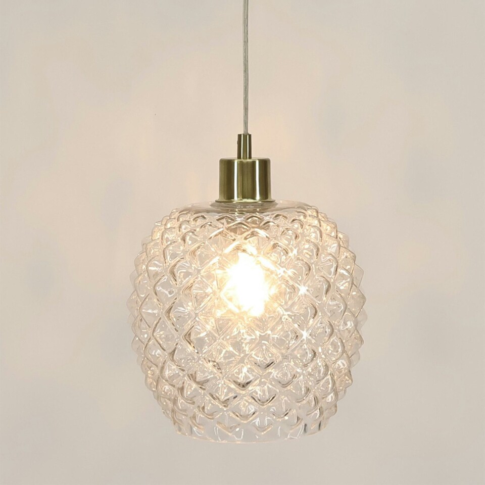 image 1 of First Choice Lighting Set of 2 Baine Clear Textured Glass with Satin Brass Pendant Fittings Bronze | Red