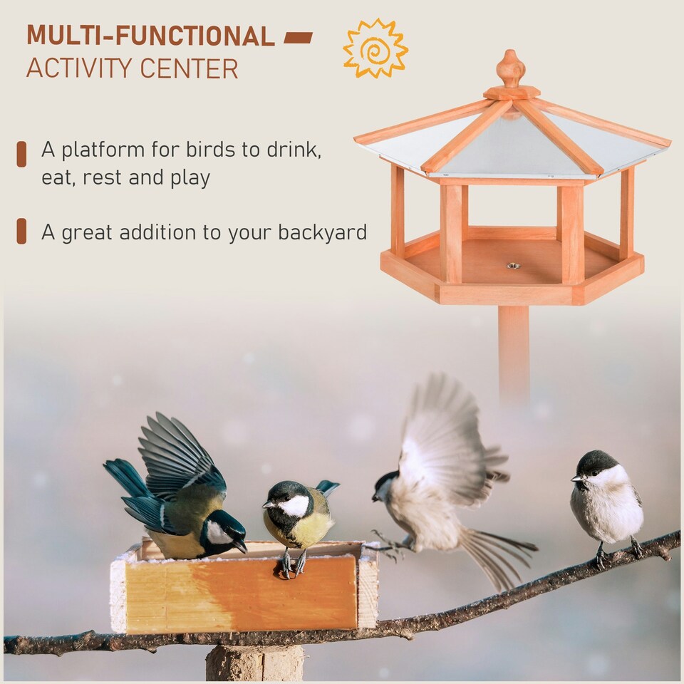 image 1 of PawHut Wooden Bird Table Free Standing Feeder Garden and Backyard Station