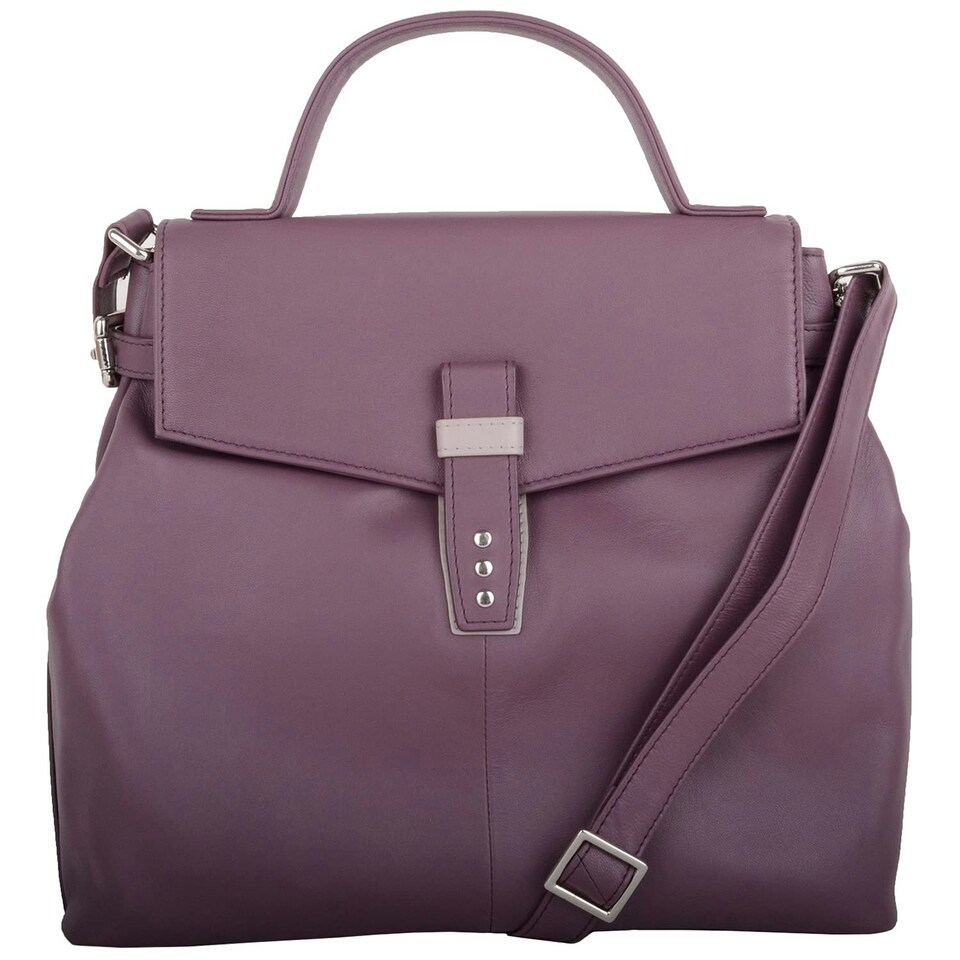 image 1 of Premium Soft Genuine Leather Top Handle Cross Body Shoulder Handbag Purple | Grape/Ivory