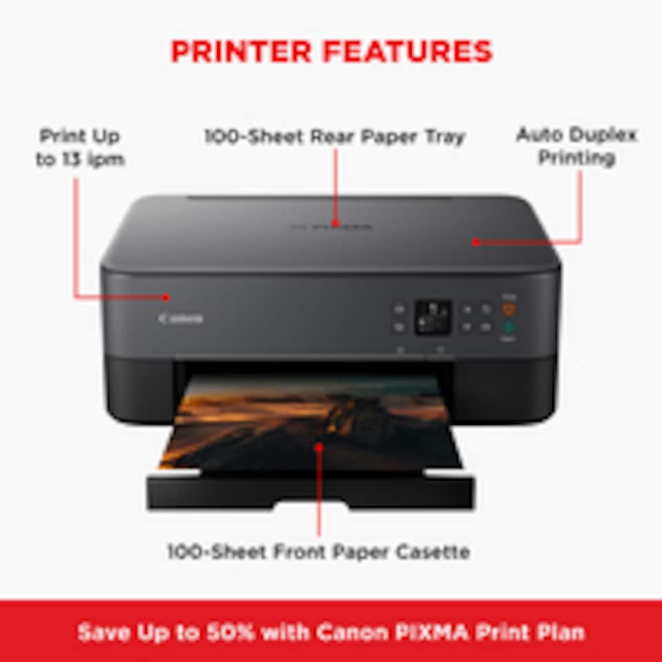 image 1 of Canon PIXMA TS5350i Wireless Colour 3-in-One Inkjet Photo Printer, Black, Colour, 2, 4800 x 1200 DPI, A4, 13 ppm, Duplex printing | Black | Yes | 215.9 x 676 mm