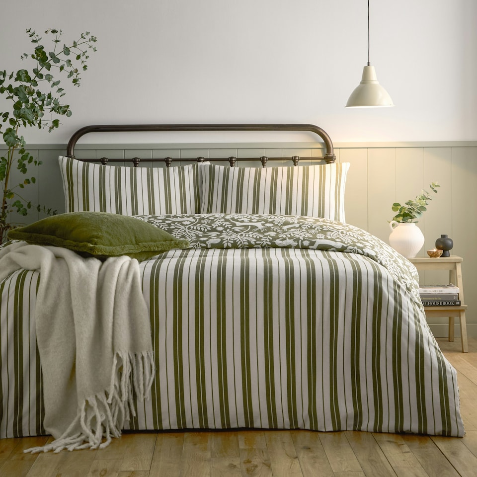 image 1 of furn. Skandi Woodland Brushed Cotton Duvet Cover Set | Green | Double