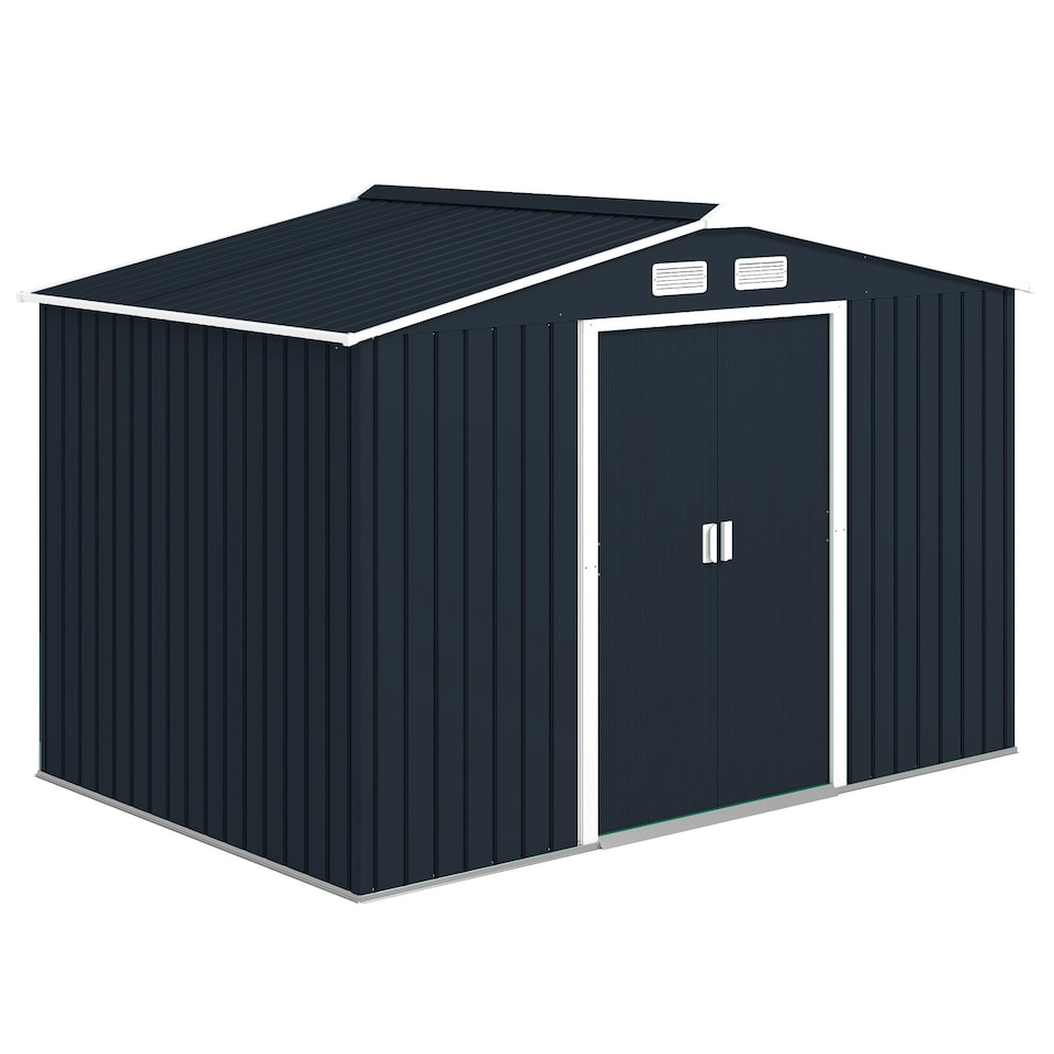 image 1 of Outsunny 9 x 6FT Galvanised Garden Storage Shed with Sliding Door, Dark Grey