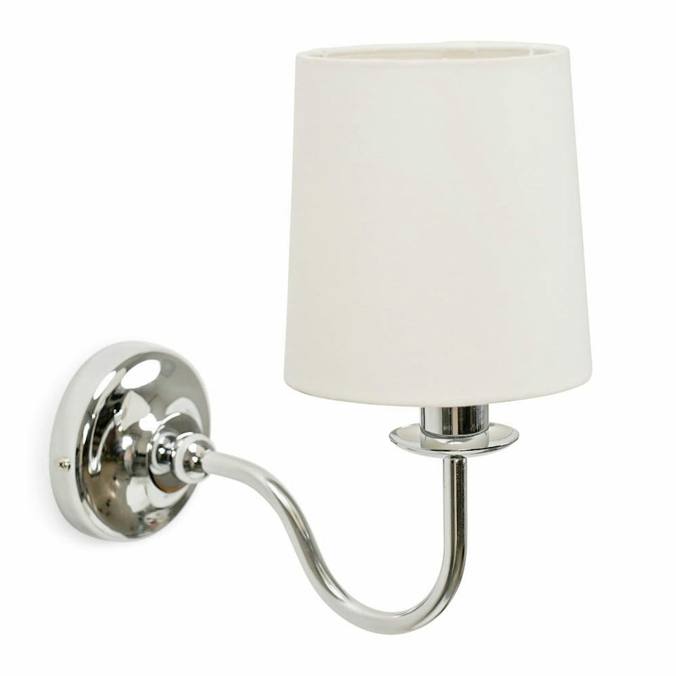 image 1 of ValueLights Memphis Traditional Silver Chrome Wall Light Fitting with a Fabric Lampshade - Bulb Included