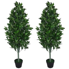 Pair of 120cm (4ft) Artificial Topiary Bay Trees Pyramid Cones - Extra Large | Green | 4ft
