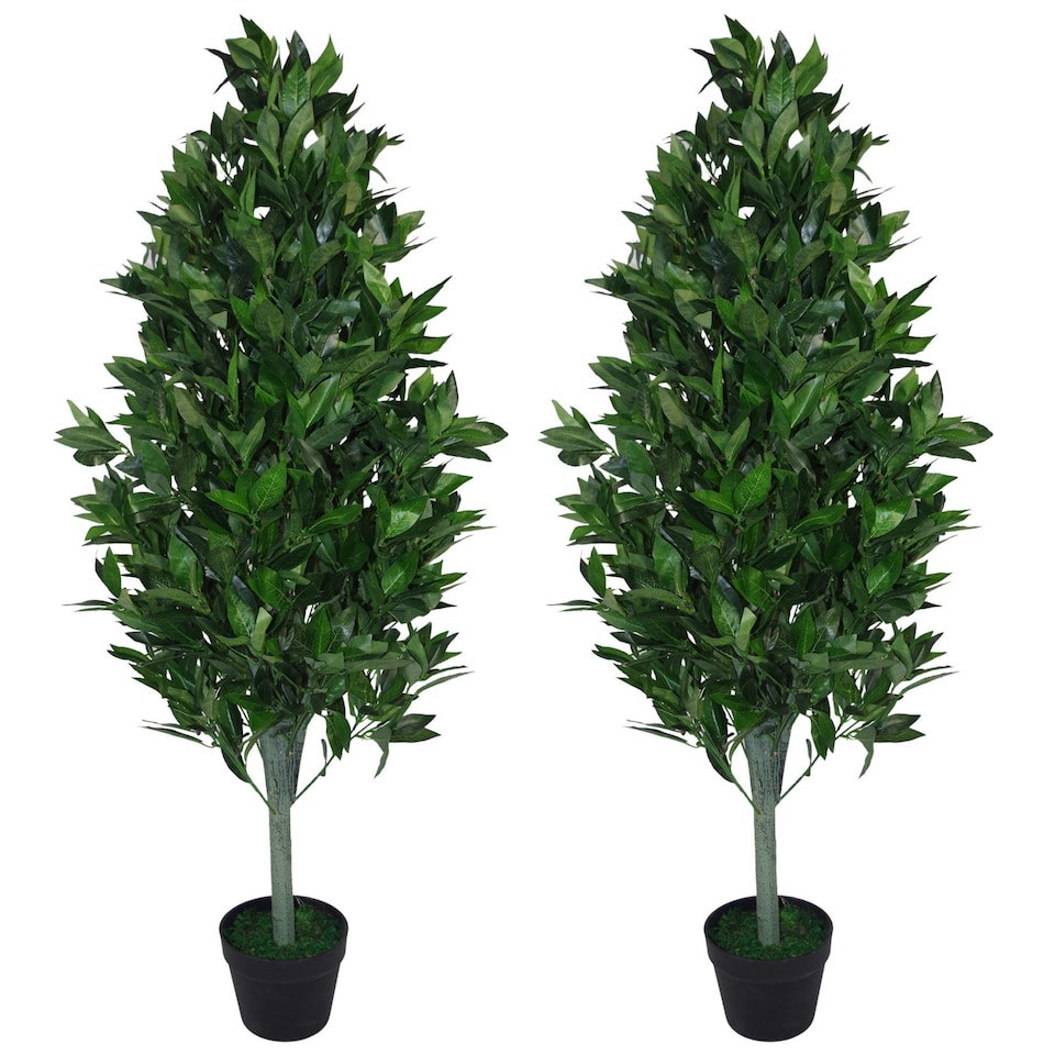 image 1 of Pair of 120cm (4ft) Artificial Topiary Bay Trees Pyramid Cones - Extra Large | Green | 4ft