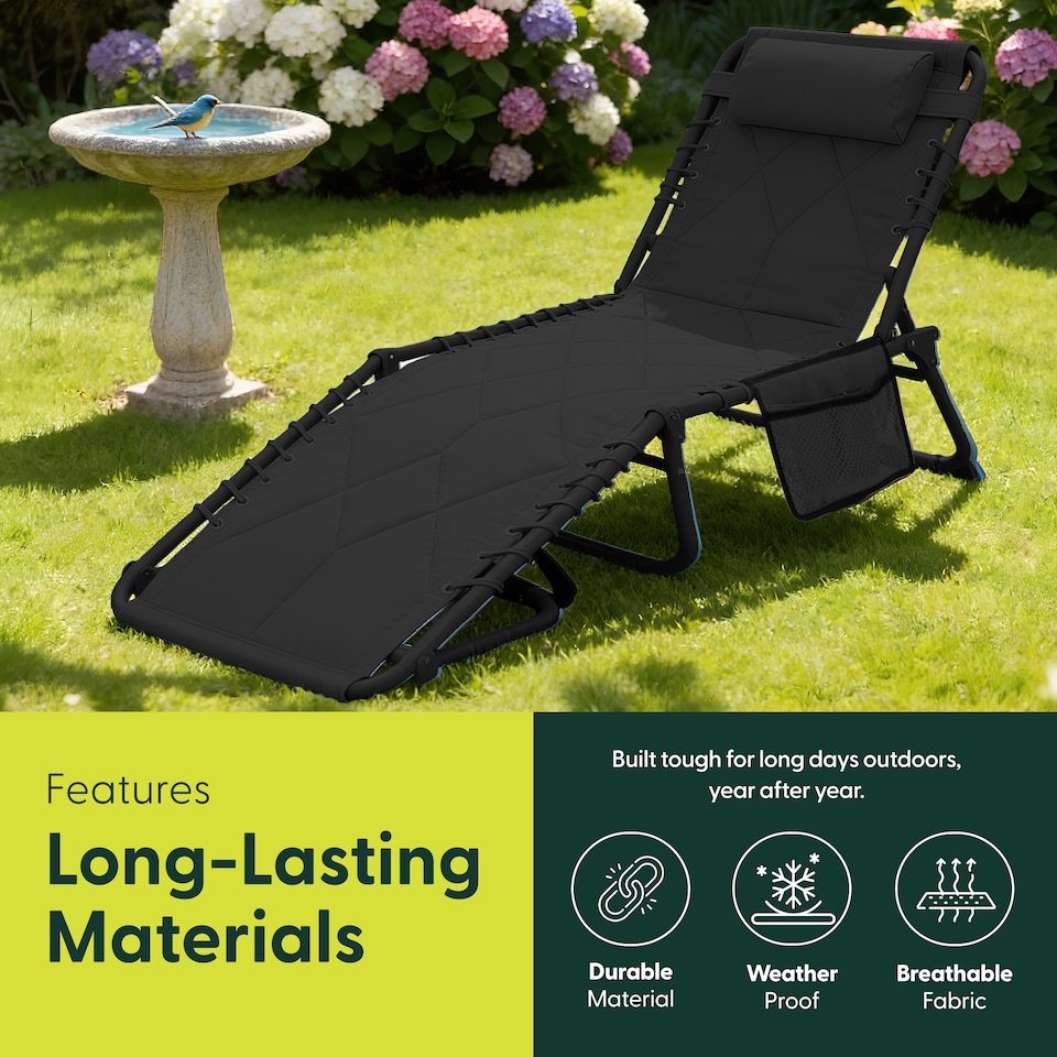 image 1 of Keplin Quilted Foldable Sun Lounger Padded Garden Chair with 4 Reclining Positions