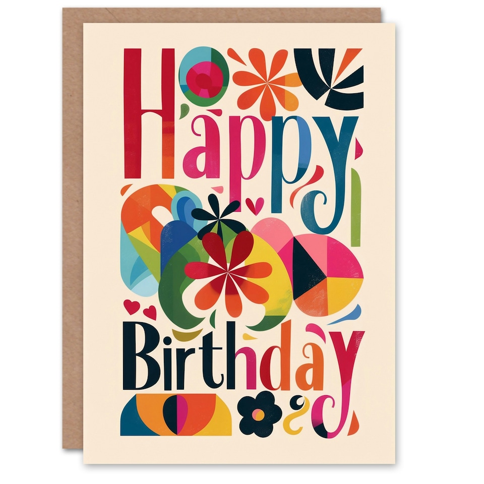 image 1 of Colourful Abstract Geometric Floral Design Her Birthday Card