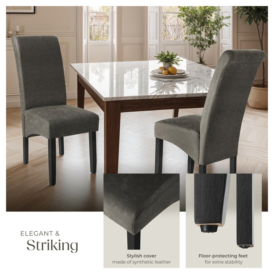 image 1 of Dining Chair - ergonomic seat shape, high backrest, padded, faux leather | Grey | gray marbled | One Size | 4
