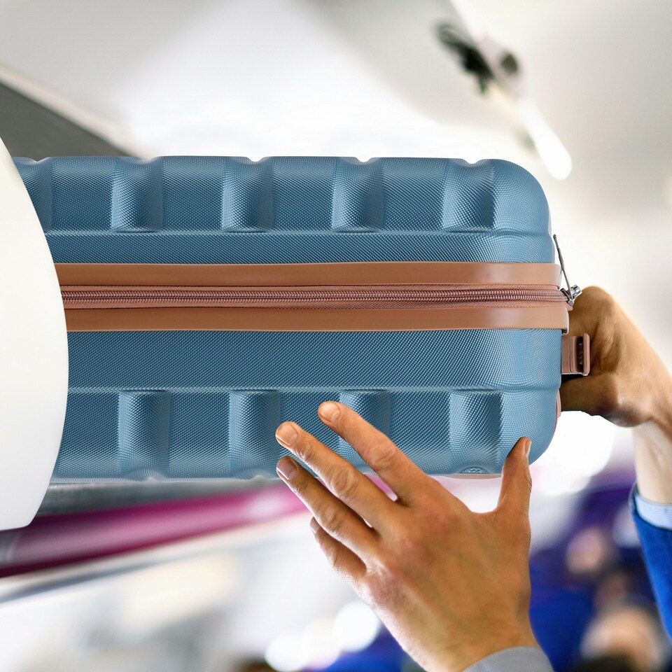 image 1 of Flight Knight 29" Extra Large Suitcase – 20kg Capacity Hard Shell Check-In Luggage with 4 Wheels  100+ Airlines Approved: Ryanair, EasyJet, Jet2, Wizz Air, BA Blue | Blue/Tan | Large