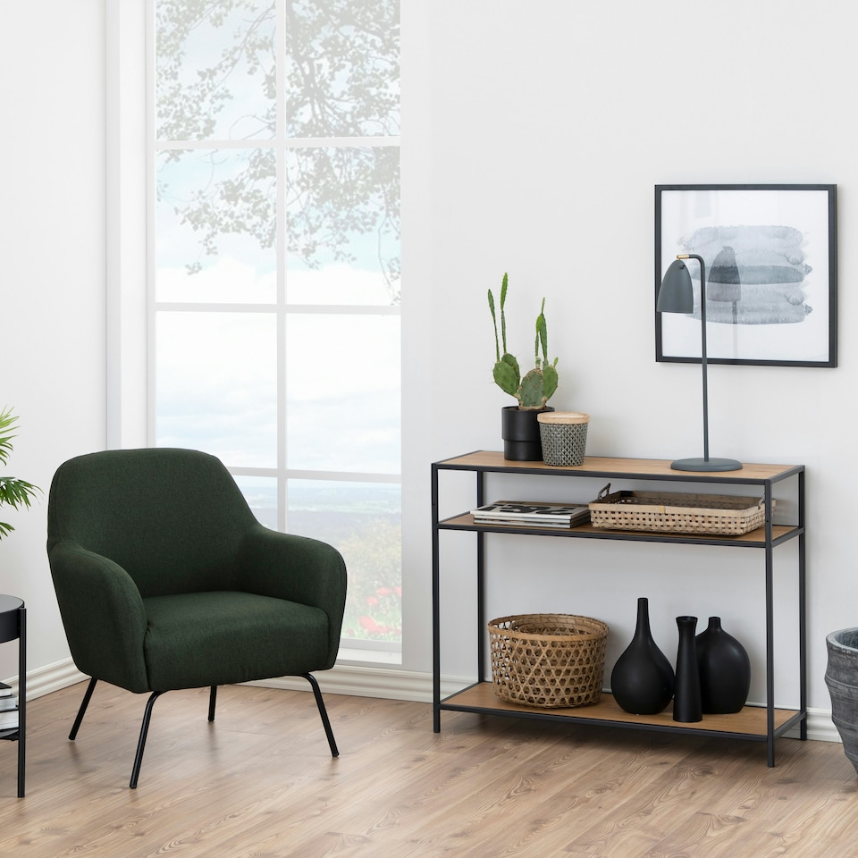image 1 of Seaford Console Table, 2 Shelves in Black and Oak