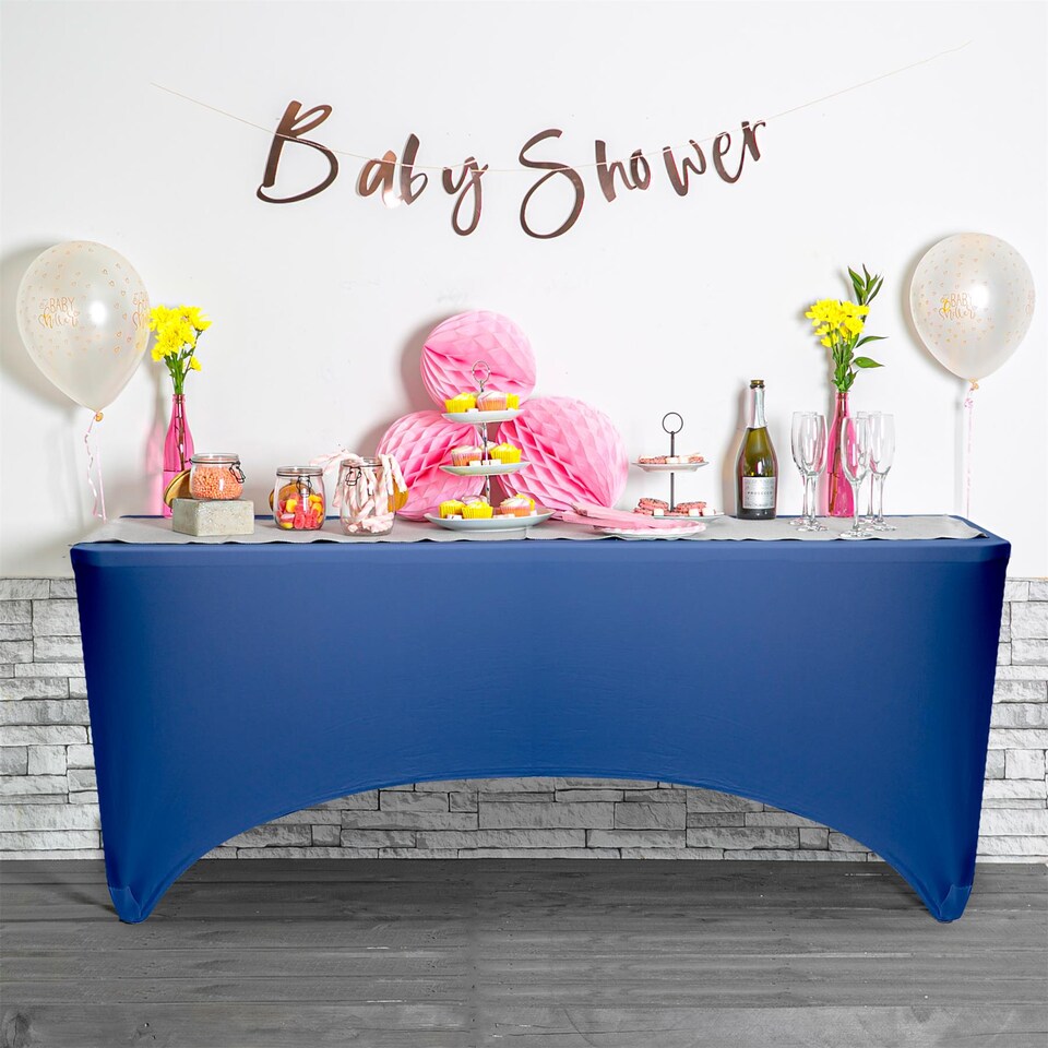 image 1 of Harbour Housewares Rectangular Spandex Fitted Tablecloth - 6ft (180cm) - Blue | Blue | Blue