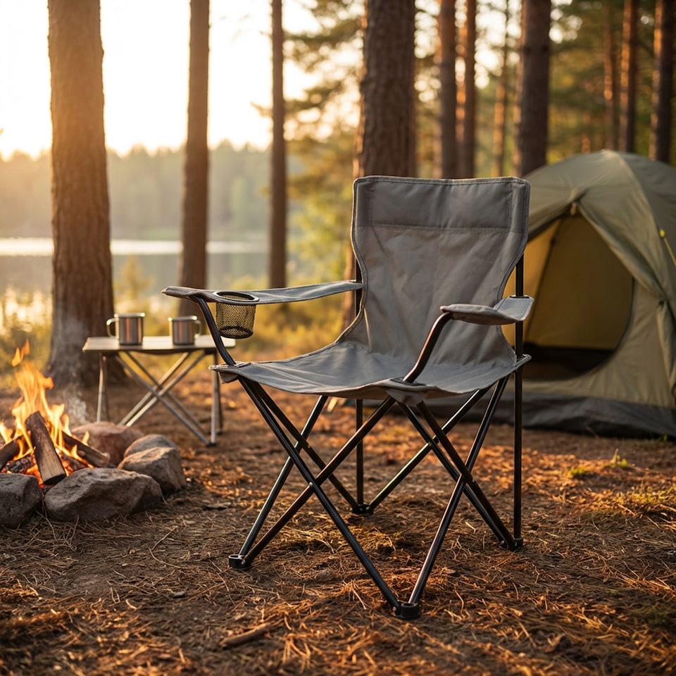 image 1 of OHS 2 Pack Lightweight Folding Camping Chair With Cup Holder Portable Outdoor Garden Travel