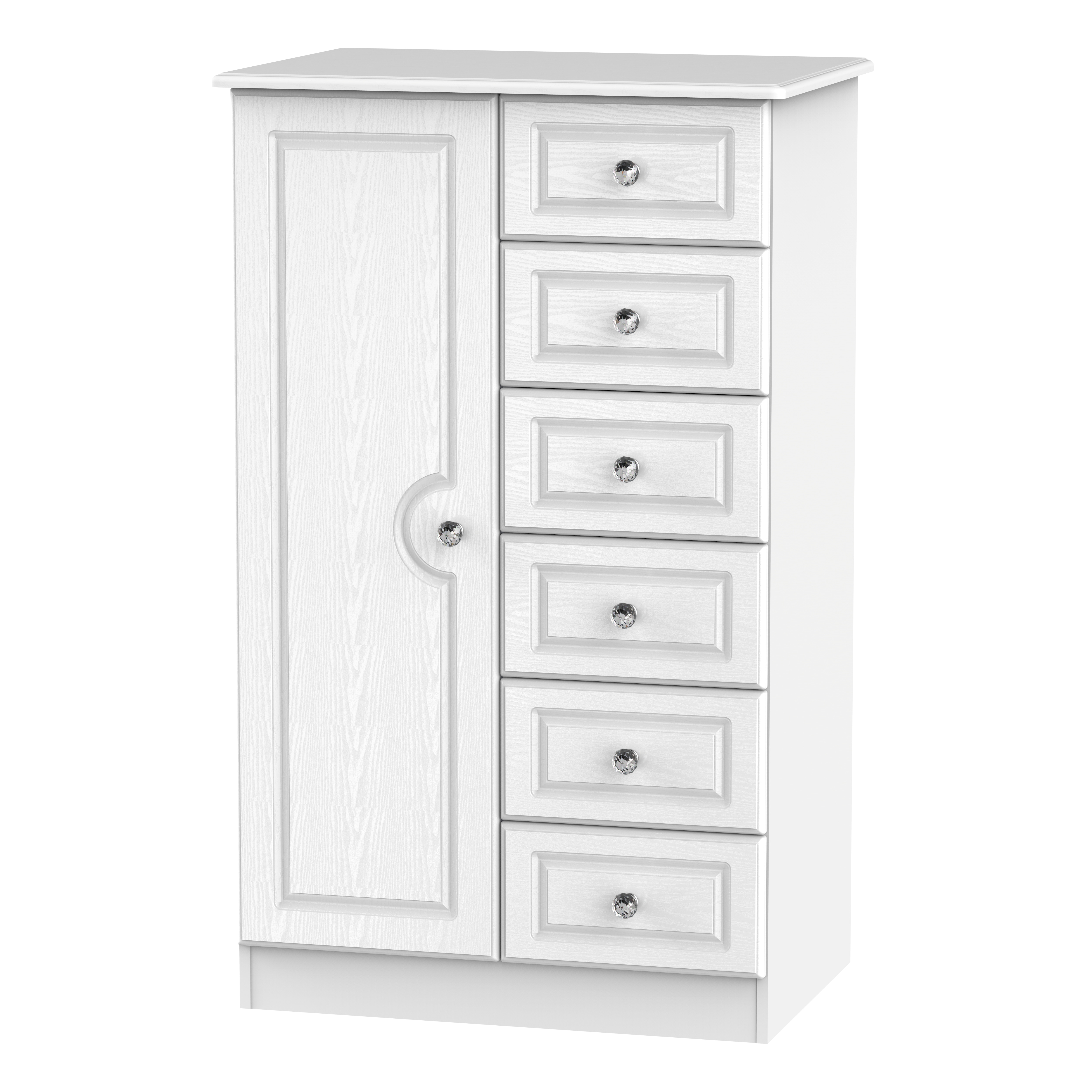 Quartz 1 Door 5 Drawer Childrens Wardrobe in White Matt