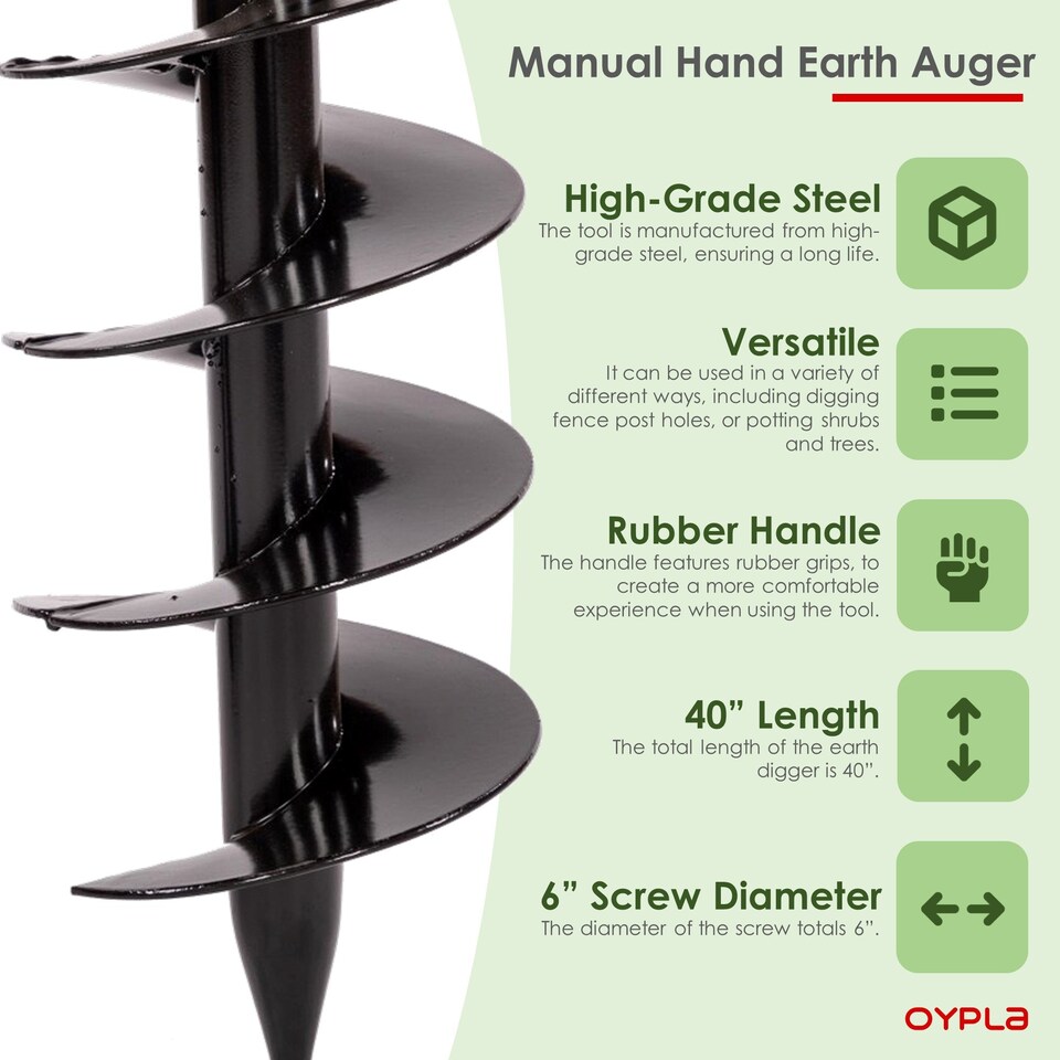 image 1 of Post Hole Fence Manual Hand Drill Digger Earth Auger 150mm 6