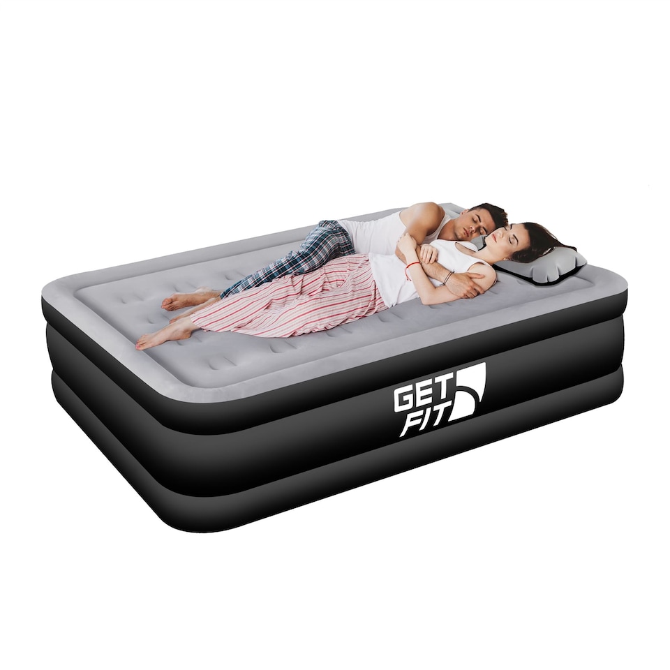 image 1 of Get Fit Air Bed With Built In Electric Pump - Premium Double Size - Blow Up Bed With Free Pillow - Elevated Inflatable Air Mattress | Black | Black / Grey | 1