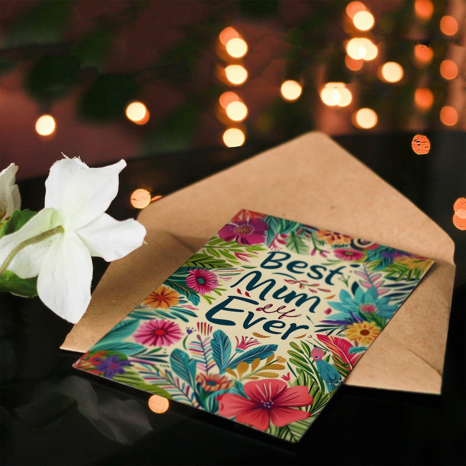 image 1 of Mothers Day Card Best Ever Tropical Flowers Mum Card