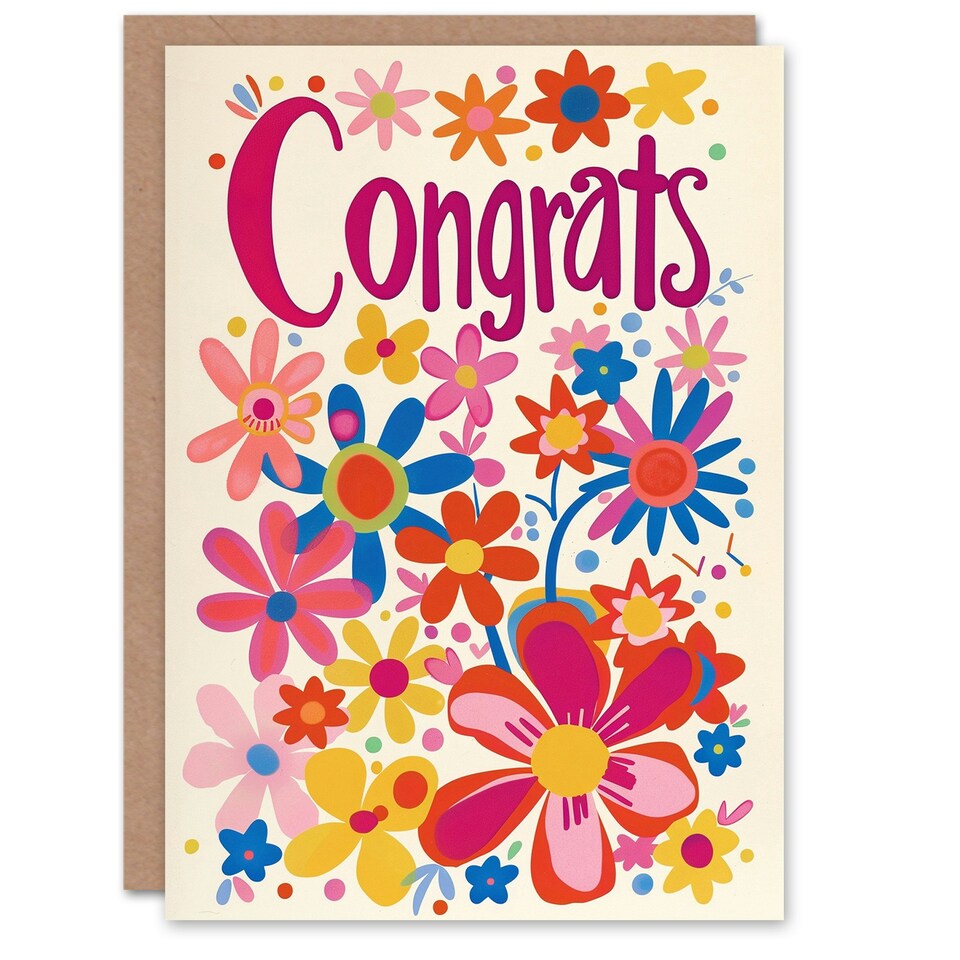 image 1 of Congrats Flower Power Simple Bright Pink Congratulations Her Card
