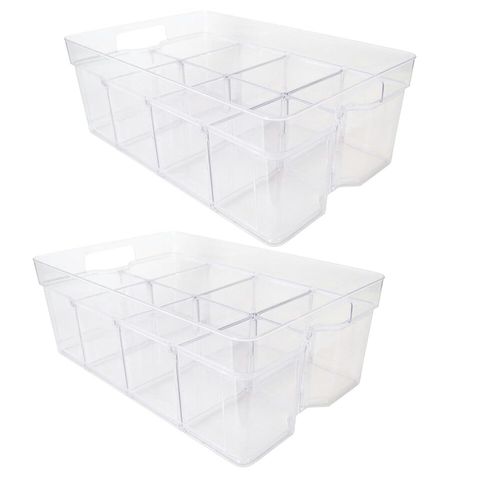 image 1 of 10 x Large (55x35x12.5cm) Stackable Modular Adjustable Plastic Compartment Organisers For Food, Crafts & Makeup Clear