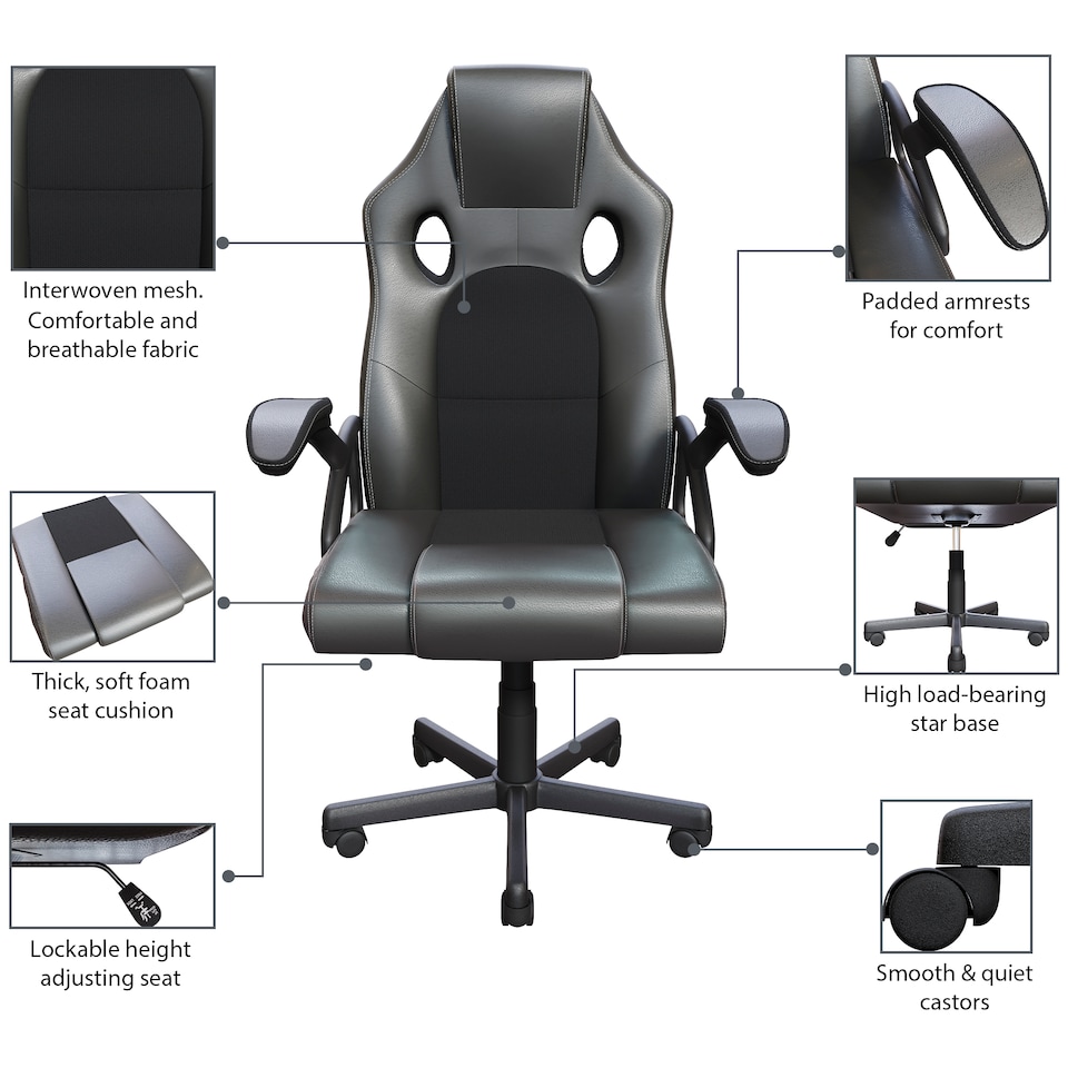 image 1 of Vida Designs Coma Racing Gaming Office Chair Computer Desk Table Chair, Grey