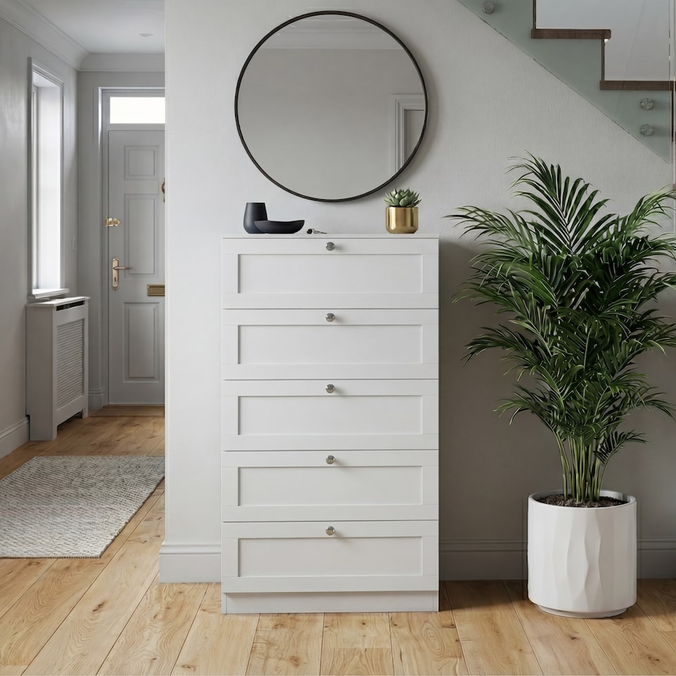 image 1 of Vida Designs Altino White 5 Drawer Chest Storage Unit - H: 121cm x W: 65cm x D: 36cm