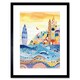 image 1 of Abstract Seascape Waves Beach Folk Art Bathroom 9x7" Black Framed Wall Art Print