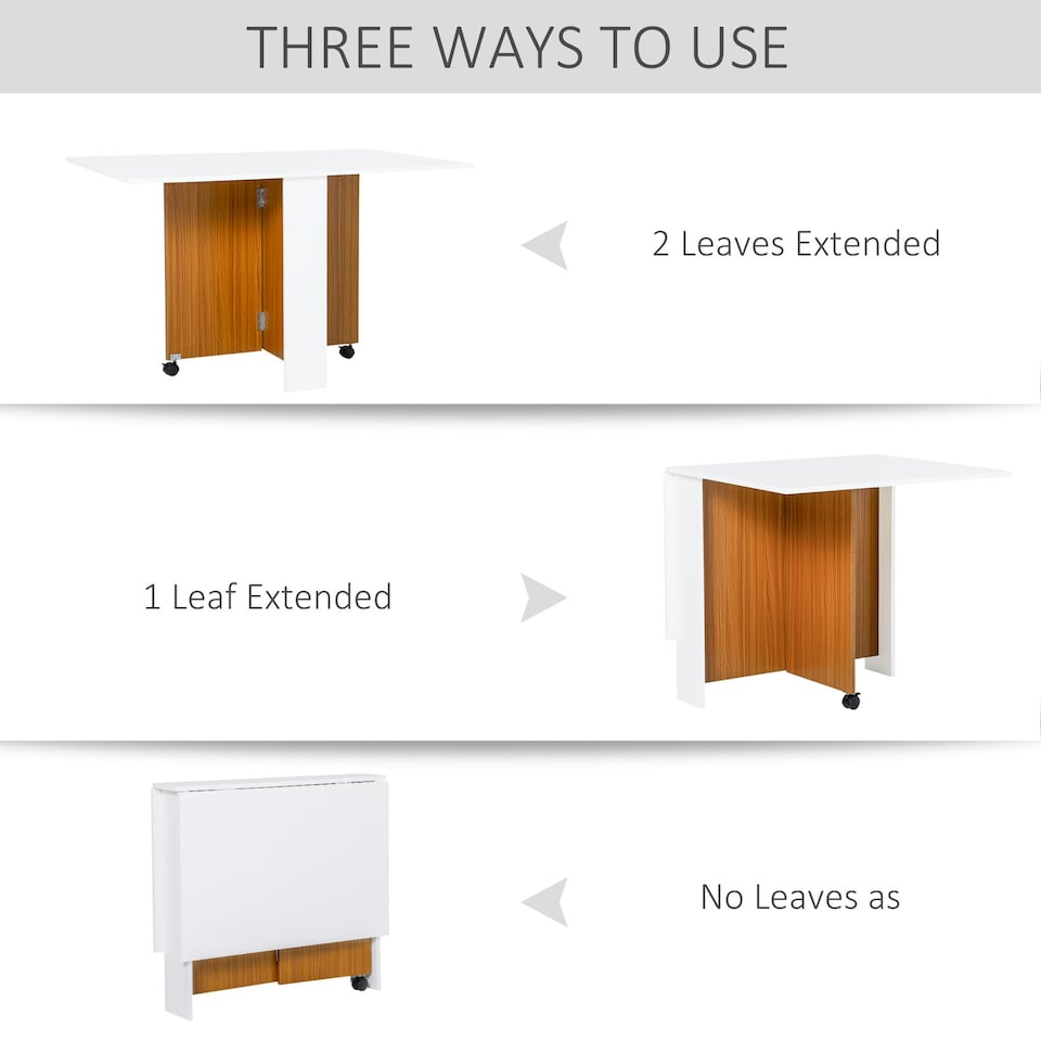image 1 of HOMCOM Folding Dining Table Mobile Writing Desk w/ Casters Teak Colour, White