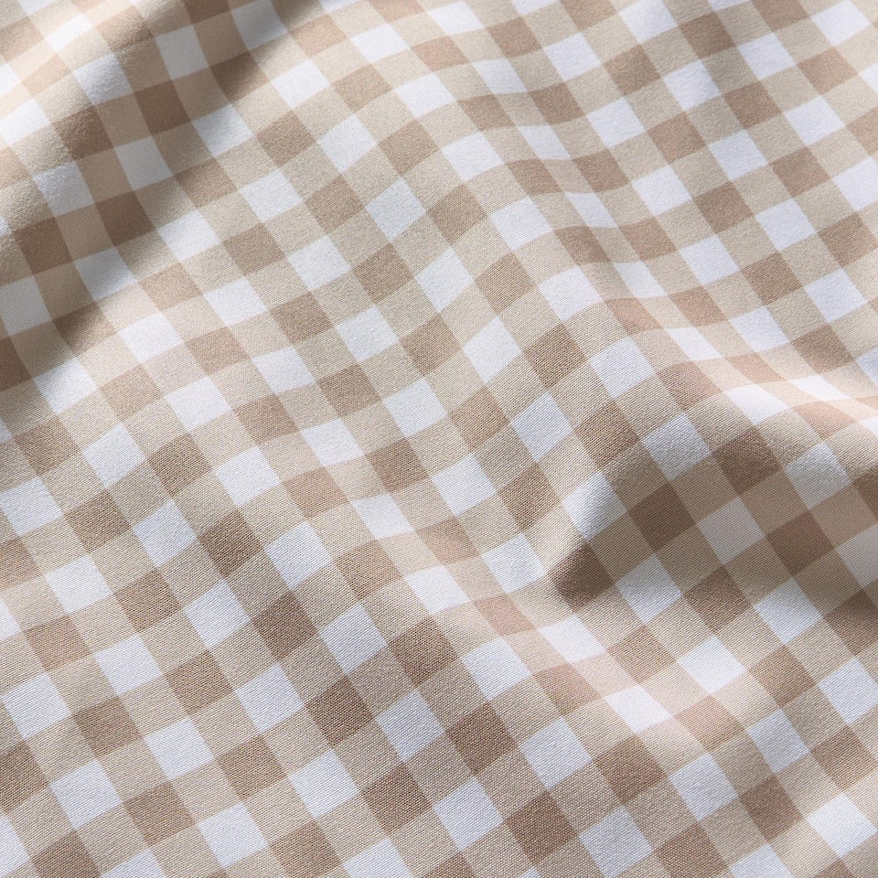 image 1 of OHS Gingham Frill Voile Net Curtain Pair Window Panels Slot Top Set | Brown | Natural | One Size