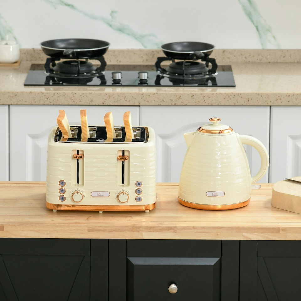 image 1 of HOMCOM Kettle and Toaster Set 1.7L Rapid Boil Kettle & 4 Slice Toaster Beige