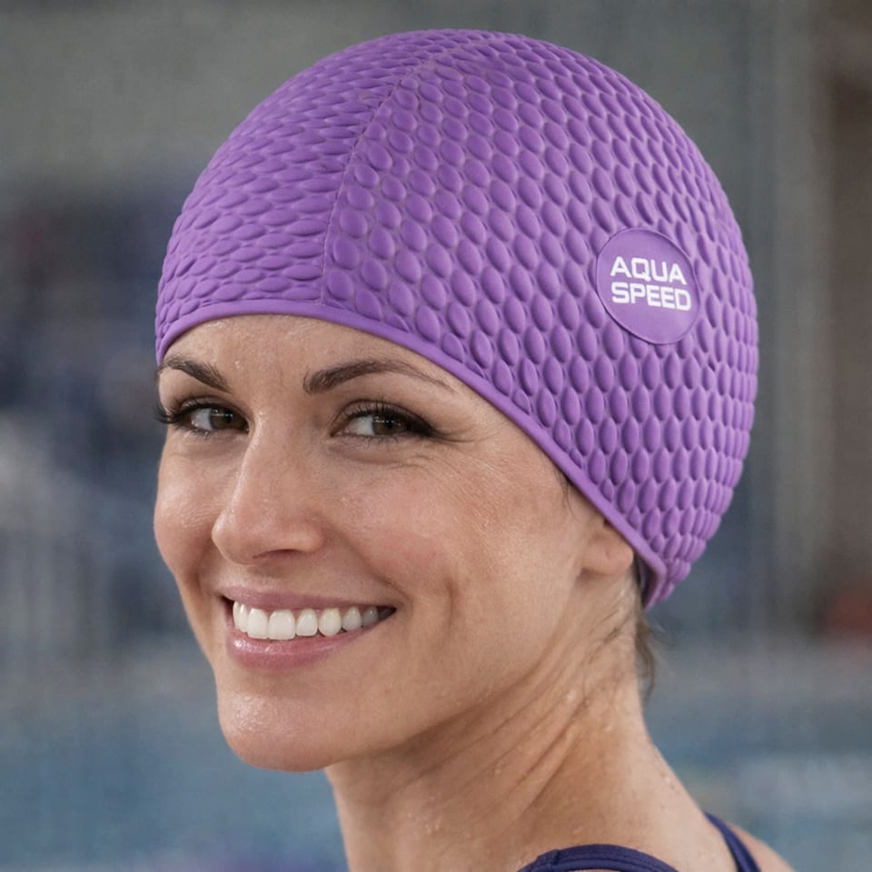 image 1 of Ladies Bombastic Swimming Cap | Long Hair Soft Latex Comfortable Fit Cap | Purple | Purple | One Size | 1