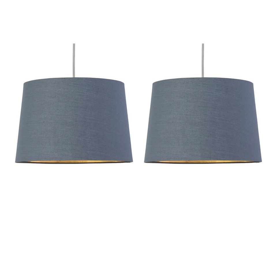 image 1 of First Choice Lighting Set of 2 Zoey Dark Grey with Gold Inner Easy Fit Pendant or Lamp Shades Grey | Gold