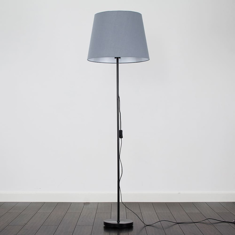 image 1 of ValueLights Charlie Black Metal Floor Lamp Grey Taper Shade