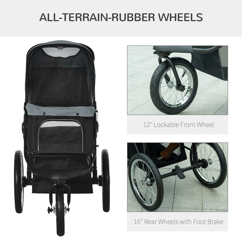 image 1 of PawHut 3 Wheel Pet Stroller, for Medium Small Dogs, Foldable Cat Pram - Grey