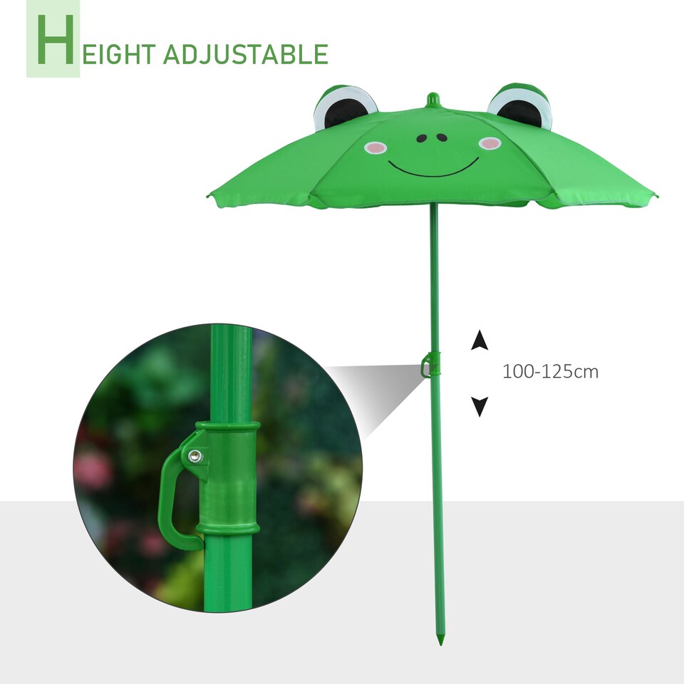image 1 of Outsunny Foldable Patio Kids Metal Picnic Table w Frog Umbrella Green 4-piece