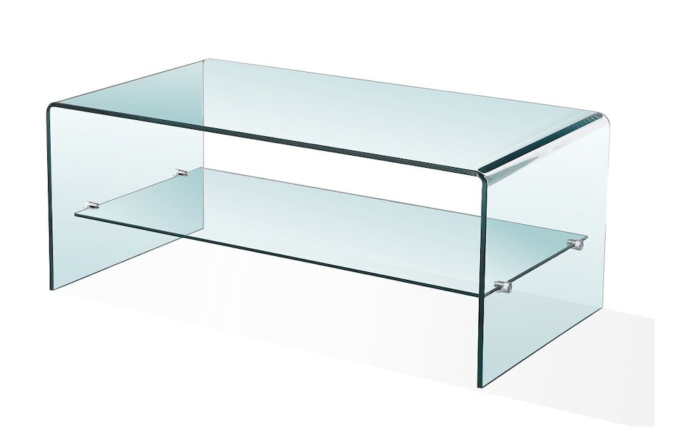 image 1 of Luna Clear Glass Coffee Table with Shelf | Clear | Clear