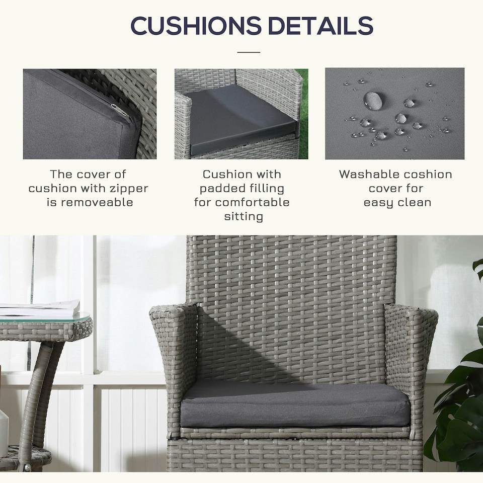 image 1 of Outsunny Rattan Bistro Set Garden Chair Table Patio Outdoor, Light Grey