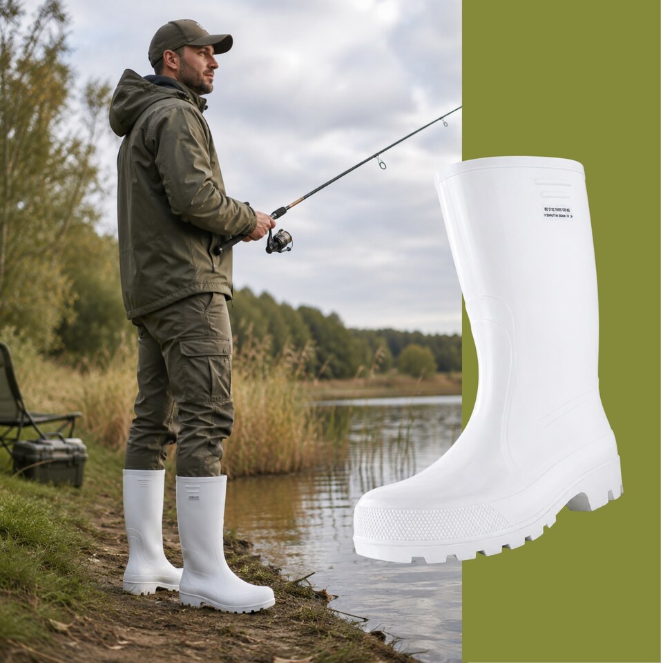 image 1 of Grand Men's White Waterproof PVC Wellies with Heel Energy Absorption EU43