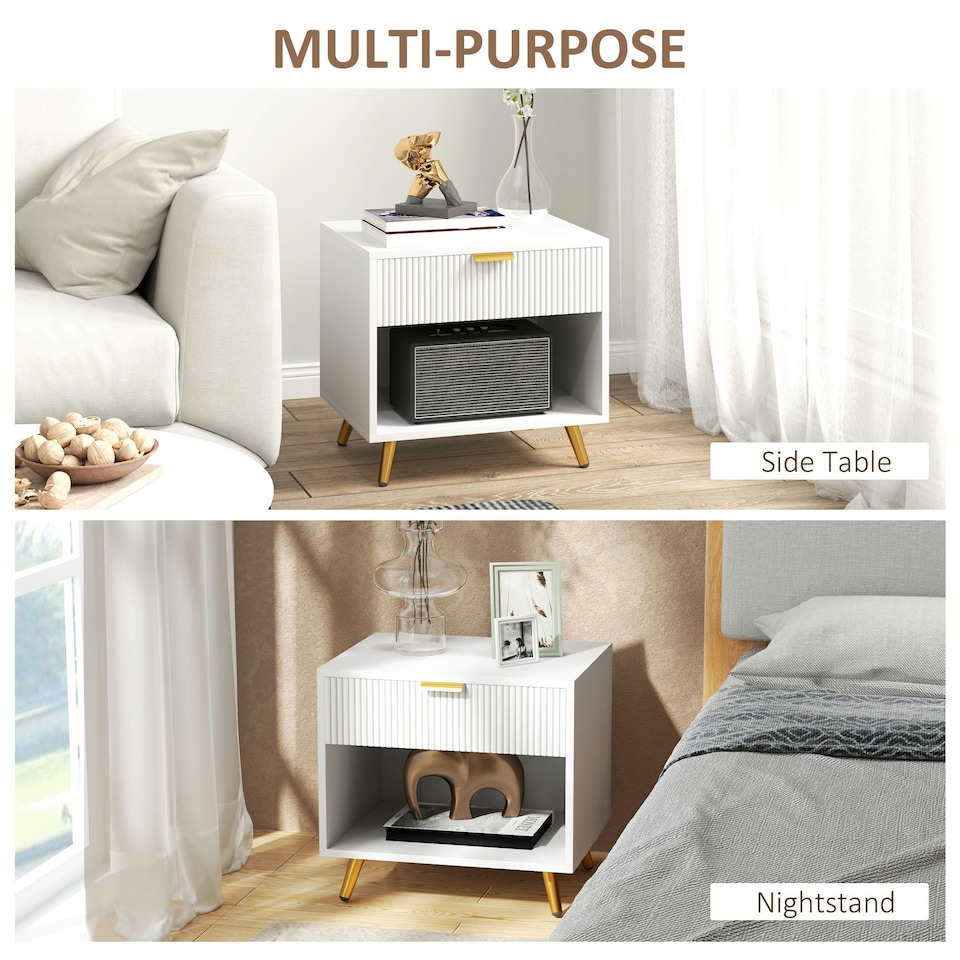 image 1 of HOMCOM Small Table With Drawer, Open Compartment and Handle, White