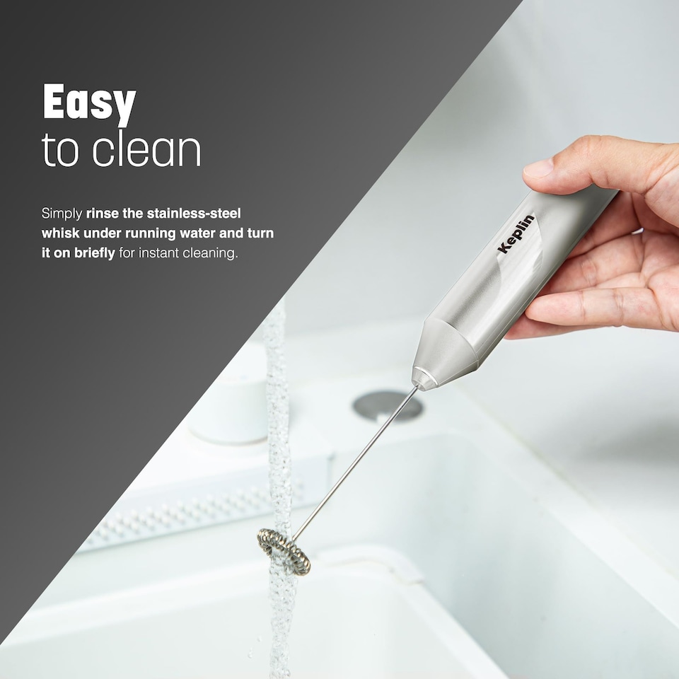 image 1 of Keplin Handheld Milk Frother with Stand Stainless Steel Electric Whisk