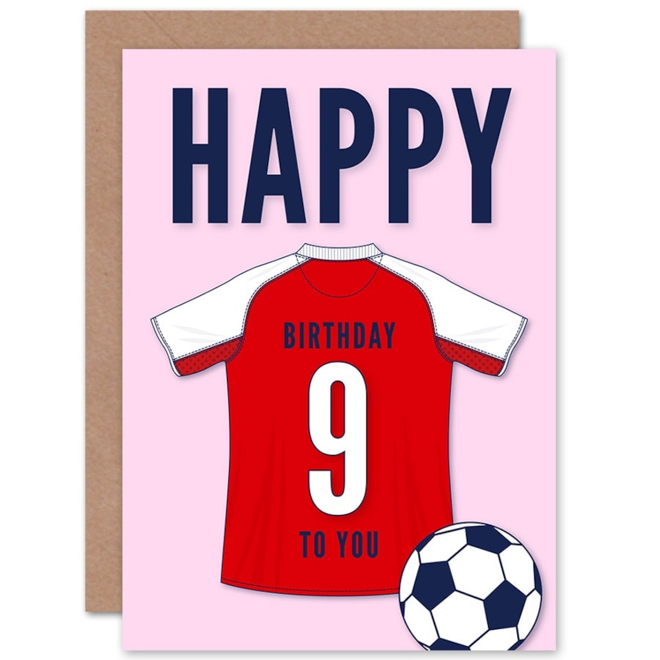 image 1 of Football Strip Kit Red White Jersey Age 9 Year Old Child Kids 9th Birthday Card