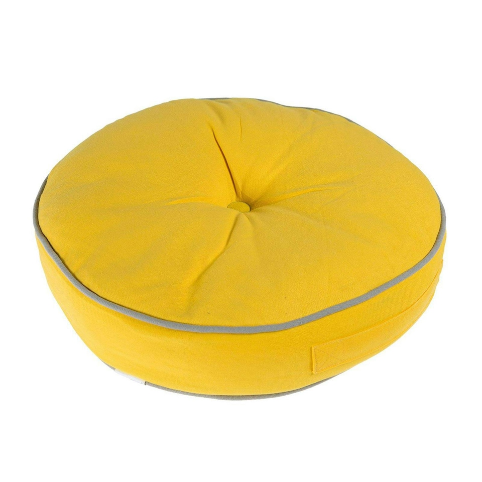 image 1 of Homescapes Yellow and Grey Round Floor Cushion | Yellow | Grey & Yellow | 43 x 7 cm