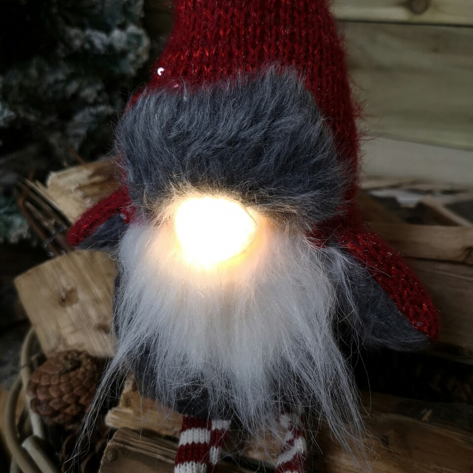 image 1 of 72cm Lit Plush Christmas Gonk with Dangly Legs & Aviator Hat in Red & Grey