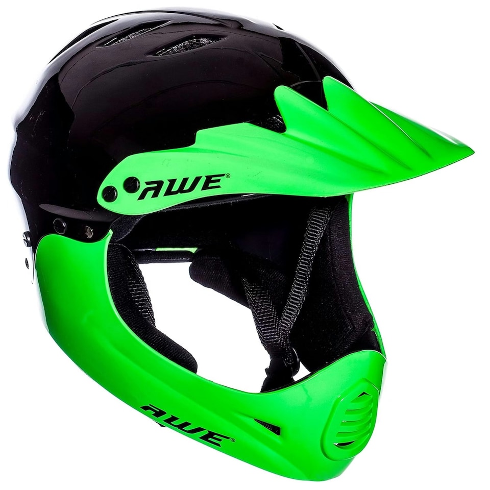 image 1 of AWE BMX Junior 16+/Adult Full Face Bike Helmet Black/Green 56-58cm Black | M