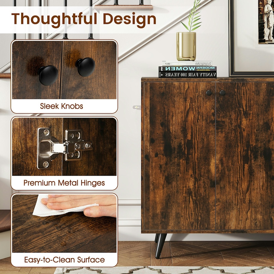 image 1 of COSTWAY Buffet Sideboard Modern 4-Door Storage Cabinet Brown Brown