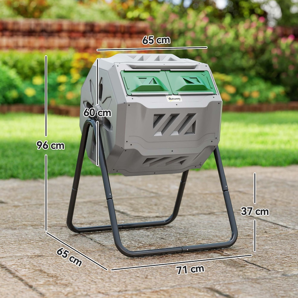 image 1 of (Grey, 160L) Outsunny Outdoor Tumbling Compost Bin with Dual Chamber