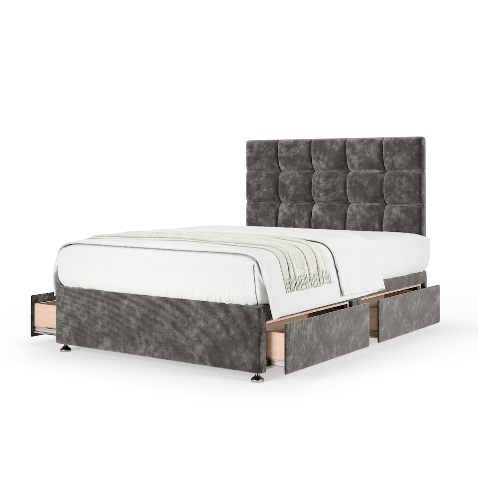 image 1 of Super Ortho Orthopaedic Charcoal Chenille 4 Drawer Divan Set And Pearl Headboard Small Double