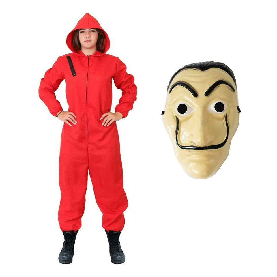 image 1 of Adults Red Jumpsuit with Hood Costume + Salvador Mask Red | XL