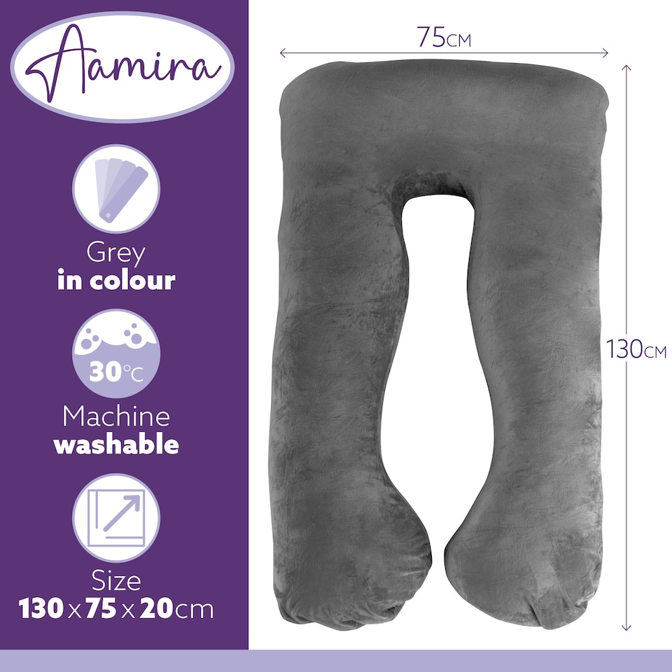 image 1 of Aamira U-Shaped Pregnancy Pillow Memory Foam Maternity Nursing Support Cushion Grey | Grey | Grey | One Size | 1
