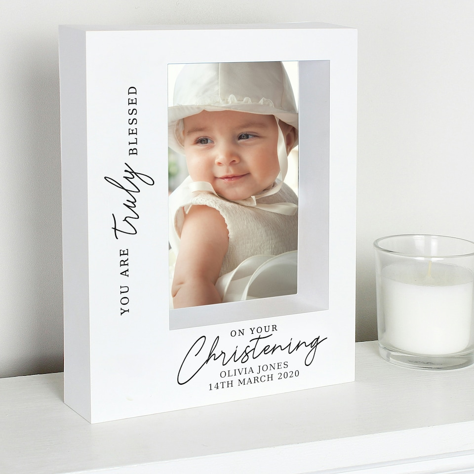 image 1 of Personalised 'Truly Blessed' Christening 5x7 Box Photo Frame White | One Size